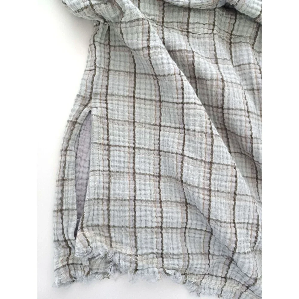 Free People We The Free Crinkle Gauze Top Large Oversized 90's Raw Hem‎ Grunge